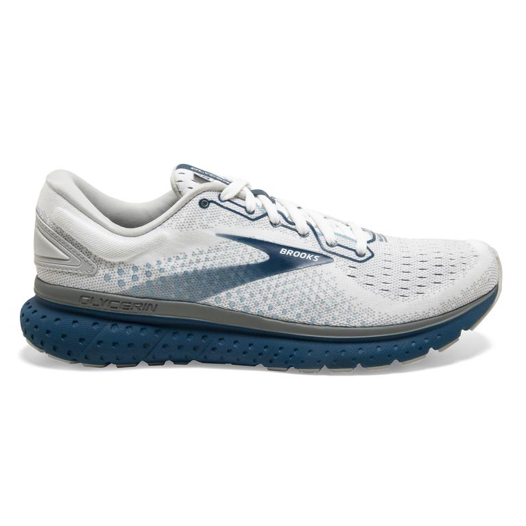 Brooks GLYCERIN 18 Road Running Shoes Mens Online - White/Grey/Poseidon (RPO764905)